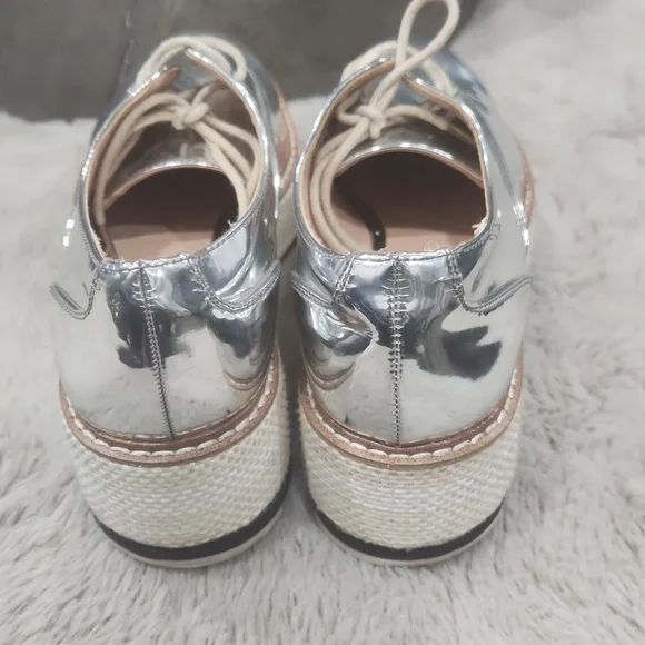 Zara Silver Platform Oxford Shoes Size 8 - Picture 4 of 7